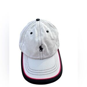 VTG Polo Ralph Lauren Hat Mens Strap Back Buckle Off-White Red Black Pony Logo